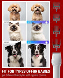 Pet Hair Vacuum for Shedding and Grooming with Dog Clipper - Complete Dog Grooming Kit for Dogs - Low-Noise - White and Red