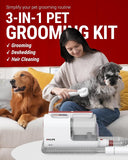 Pet Hair Vacuum for Shedding and Grooming with Dog Clipper - Complete Dog Grooming Kit for Dogs - Low-Noise - White and Red